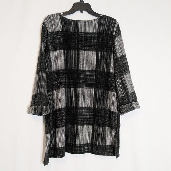 ROBERT KITCHEN Black/Gray 3/4 Sleeve Sweater Fleece Tunic Top; Size XXL - Picture 2 of 5